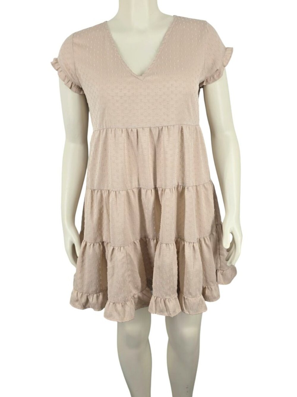 Women's Style House Brand Pink Rose Ruffled Dress Large Swiss Dot Layered Light